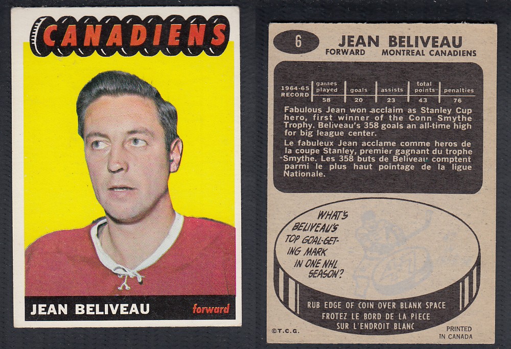 1965-66 TOPPS HOCKEY CARD #6 J. BELIVEAU photo