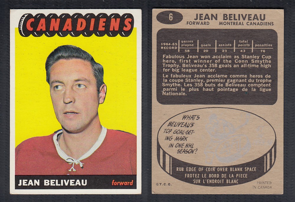 1965-66 TOPPS HOCKEY CARD #6 J. BELIVEAU photo