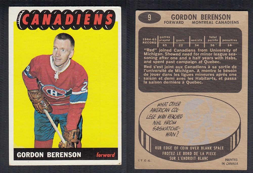 1965-66 TOPPS HOCKEY CARD #9 G. BERENSON photo