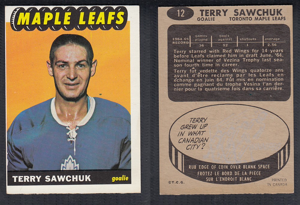 1965-66 TOPPS HOCKEY CARD #12 T. SAWCHUK photo