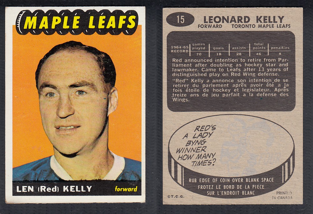 1965-66 TOPPS HOCKEY CARD #15 L. KELLY photo