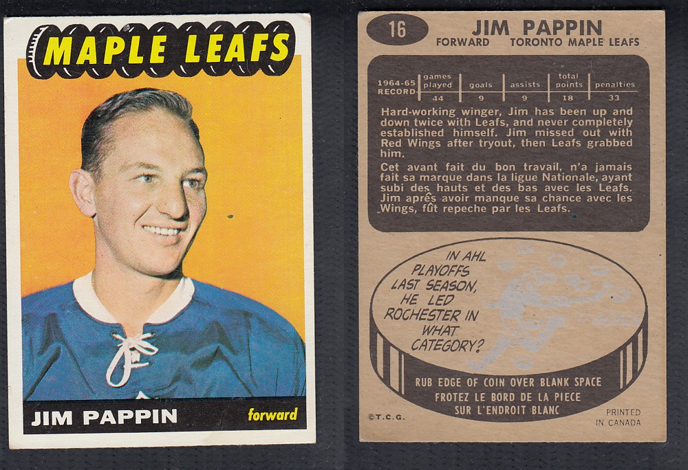 1965-66 TOPPS HOCKEY CARD #16 J. PAPPIN photo