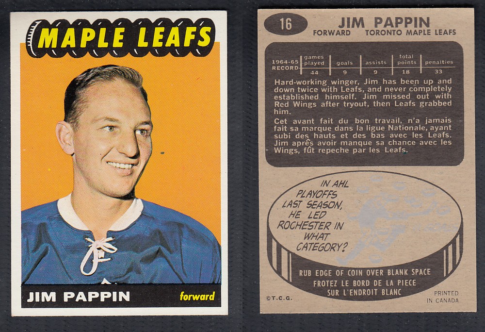 1965-66 TOPPS HOCKEY CARD #16 J. PAPPIN photo