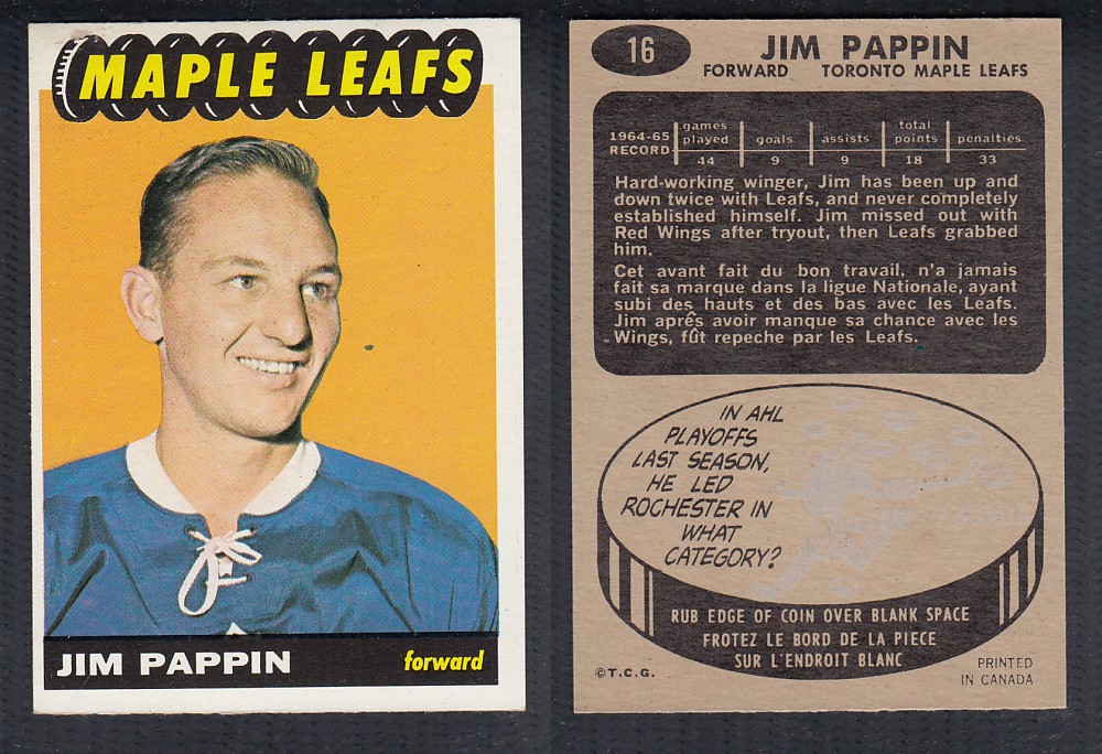 1965-66 TOPPS HOCKEY CARD #16 J. PAPPIN photo