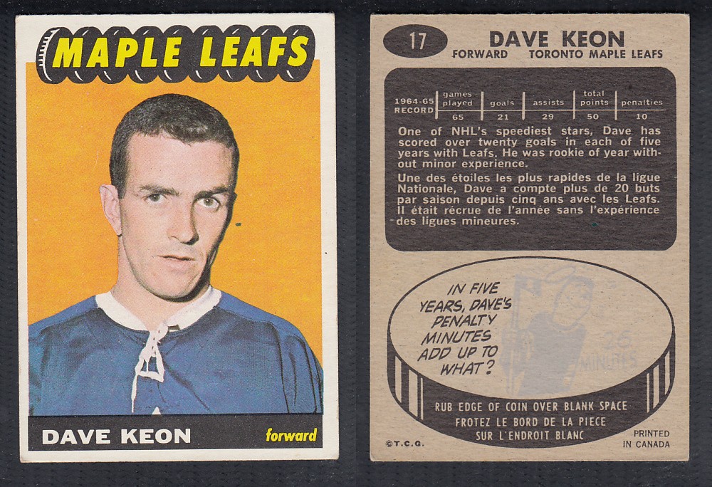 1965-66 TOPPS HOCKEY CARD #17 D. KEON photo