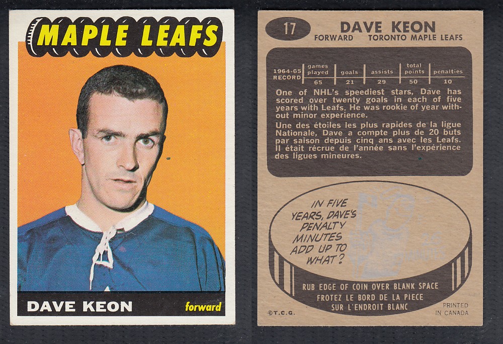 1965-66 TOPPS HOCKEY CARD #17 D. KEON photo