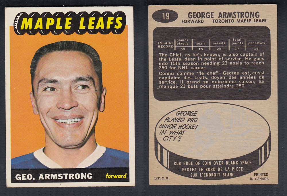 1965-66 TOPPS HOCKEY CARD #19 G. ARMSTRONG photo