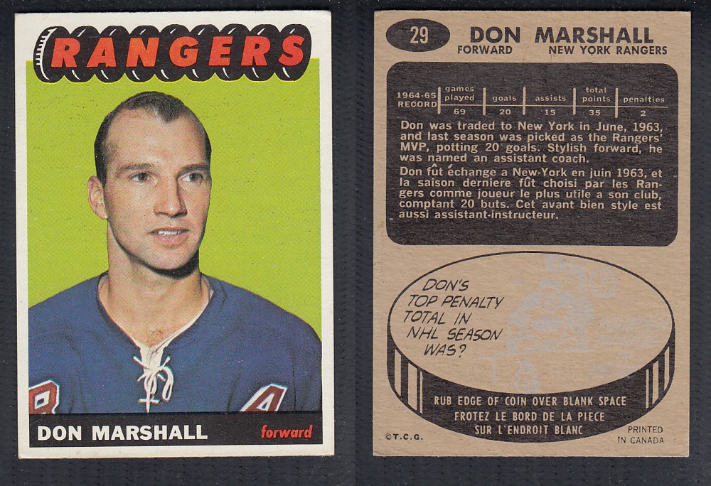 1965-66 TOPPS HOCKEY CARD #29 D. MARSHALL photo