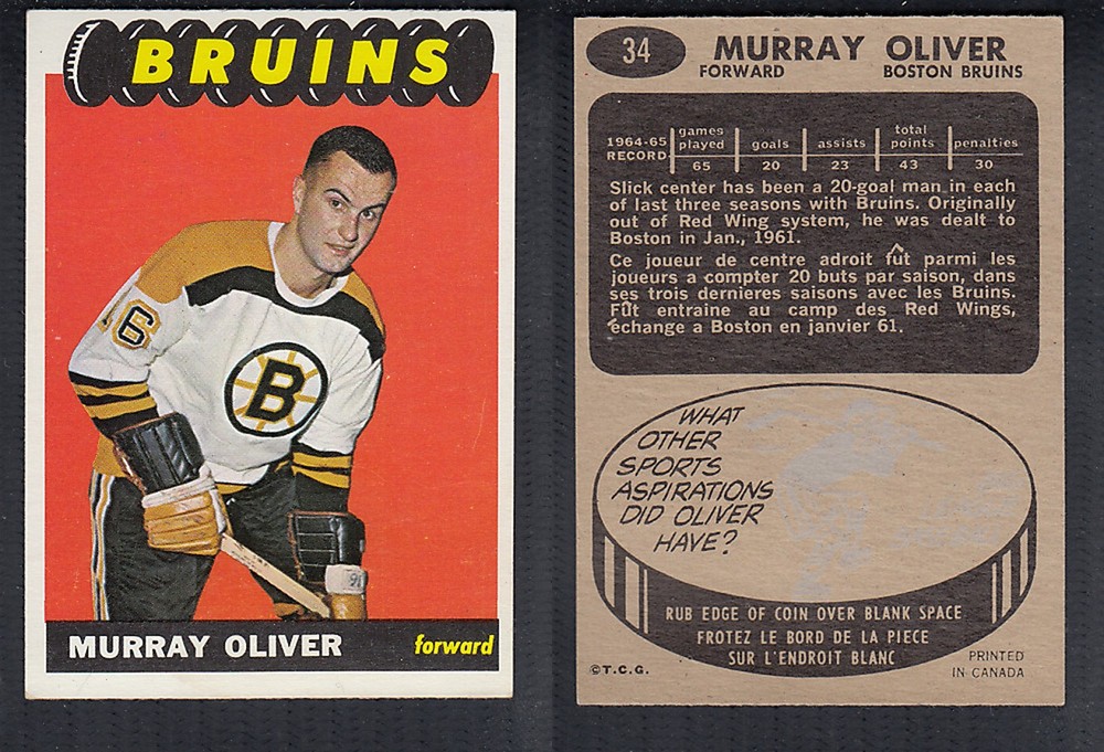 1965-66 TOPPS HOCKEY CARD #34 M. OLIVER photo