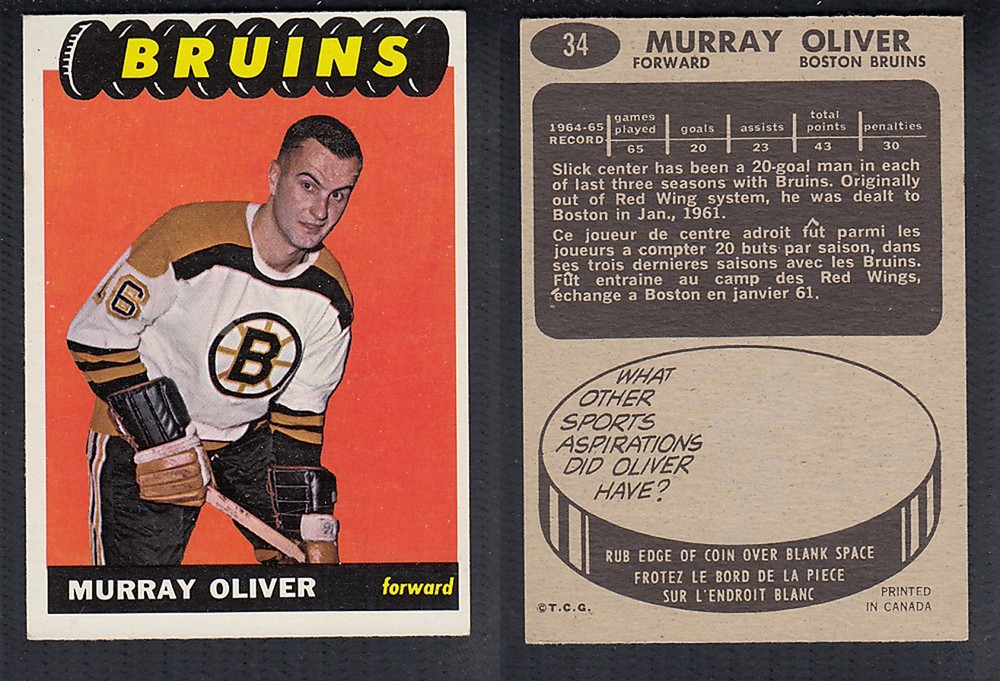 1965-66 TOPPS HOCKEY CARD #34 M. OLIVER photo