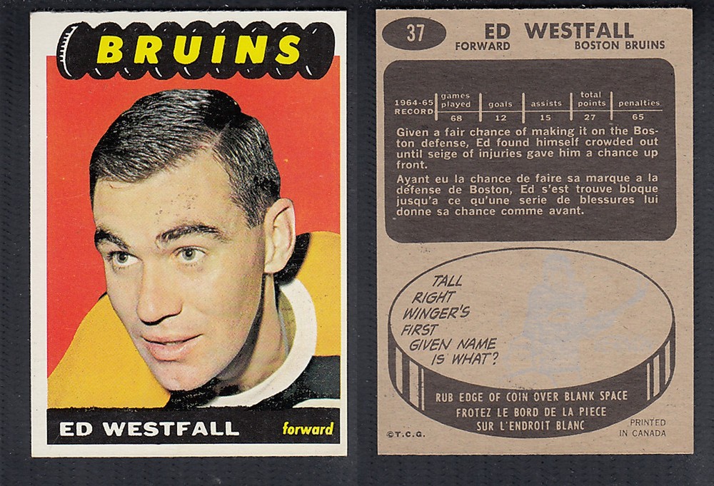 1965-66 TOPPS HOCKEY CARD #37 E. WESTFALL photo