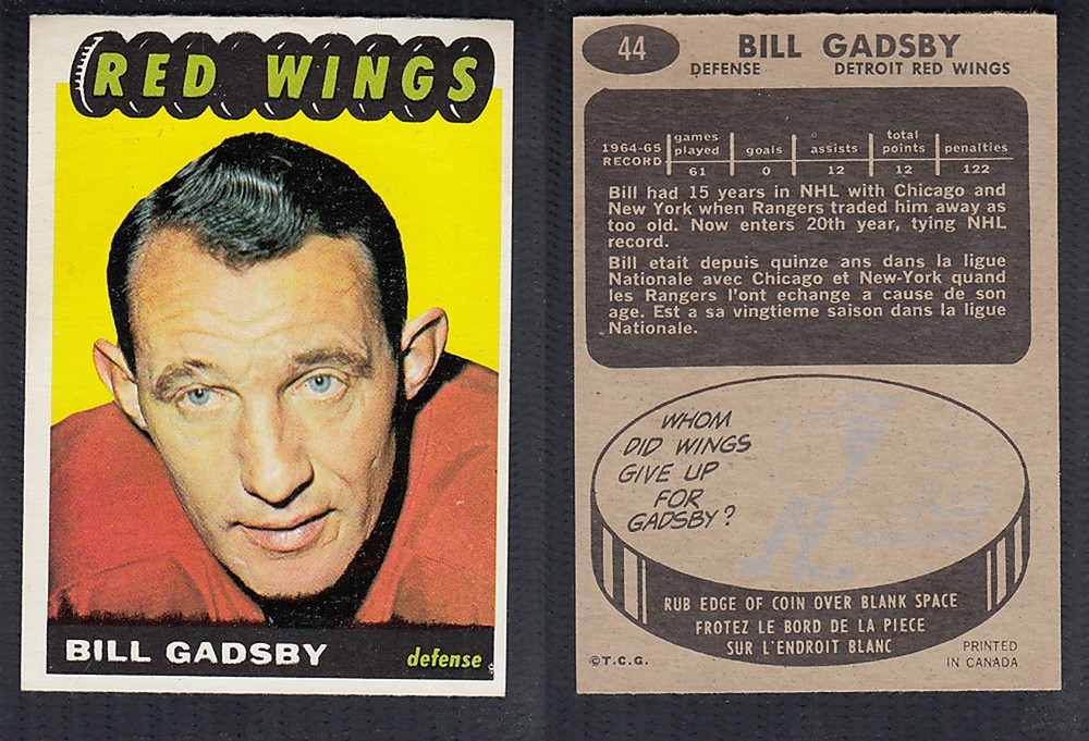 1965-66 TOPPS HOCKEY CARD #44 B. GADSBY photo