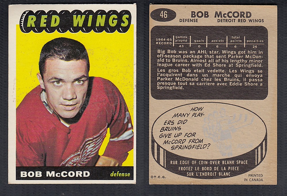 1965-66 TOPPS HOCKEY CARD #46 B. McCORD photo