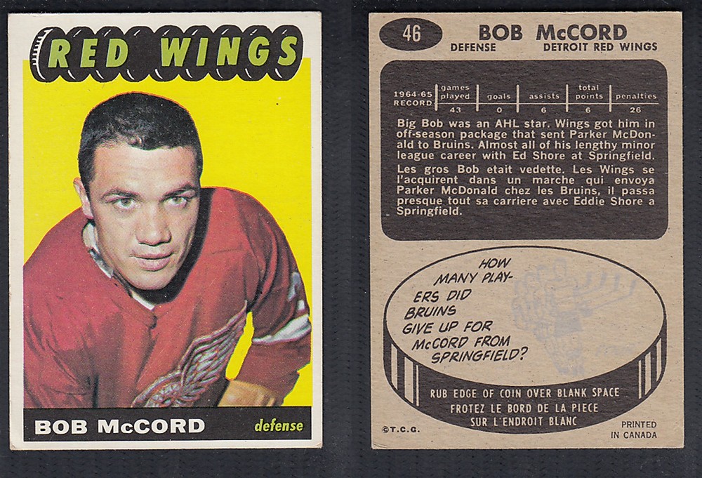 1965-66 TOPPS HOCKEY CARD #46 B. McCORD photo