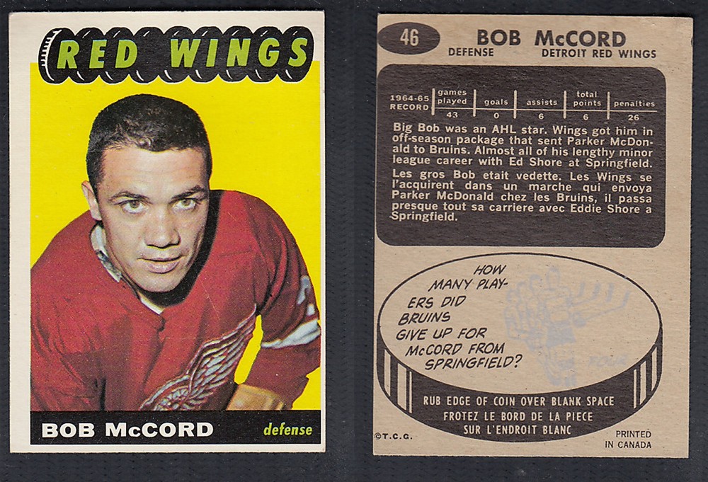 1965-66 TOPPS HOCKEY CARD #46 B. McCORD photo