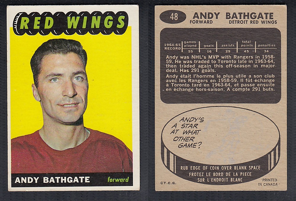 1965-66 TOPPS HOCKEY CARD #48 A. BATHGATE photo