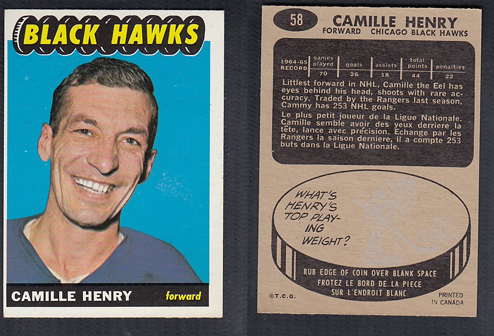 1965-66 TOPPS HOCKEY CARD #58 C. HENRY photo