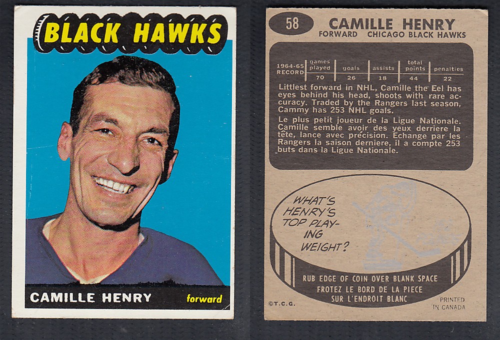 1965-66 TOPPS HOCKEY CARD #58 C. HENRY photo