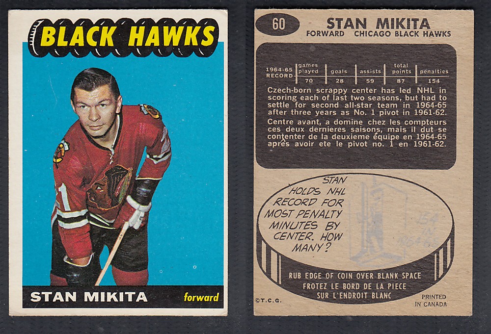 1965-66 TOPPS HOCKEY CARD #60 S. MIKITA photo