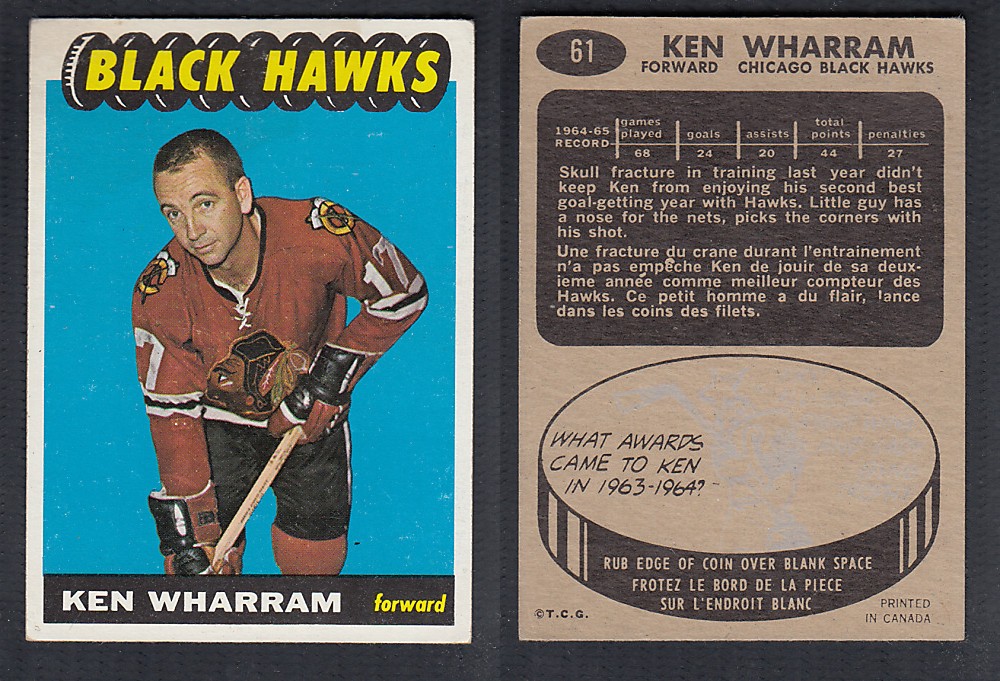 1965-66 TOPPS HOCKEY CARD #61 K. WHARRAM photo