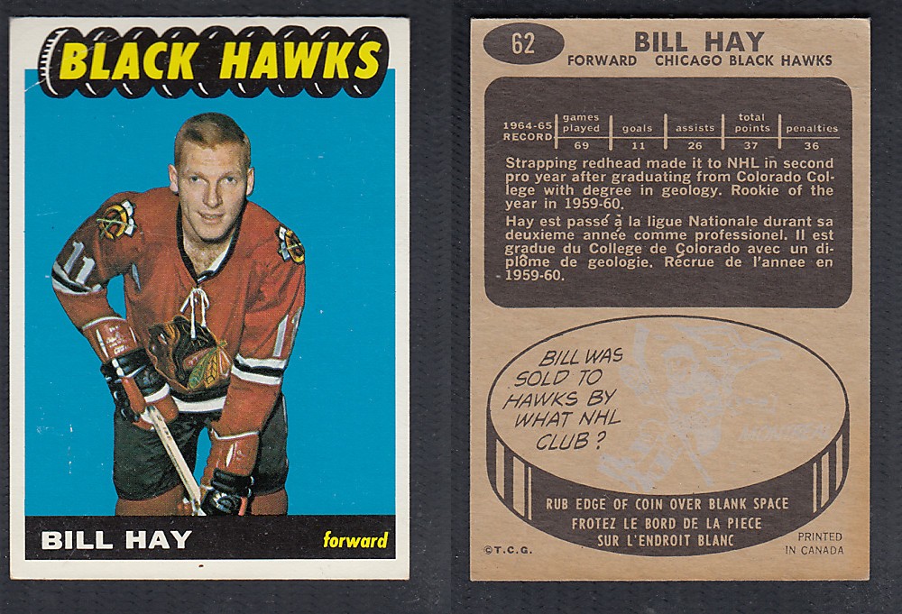 1965-66 TOPPS HOCKEY CARD #62 B. HAY photo