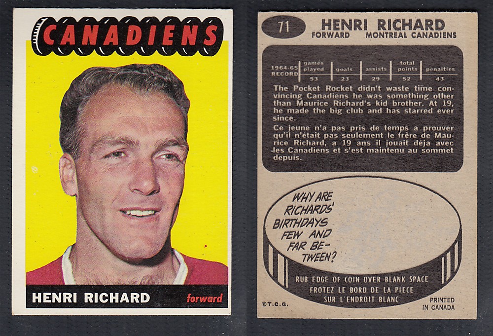 1965-66 TOPPS HOCKEY CARD #71 H. RICHARD photo