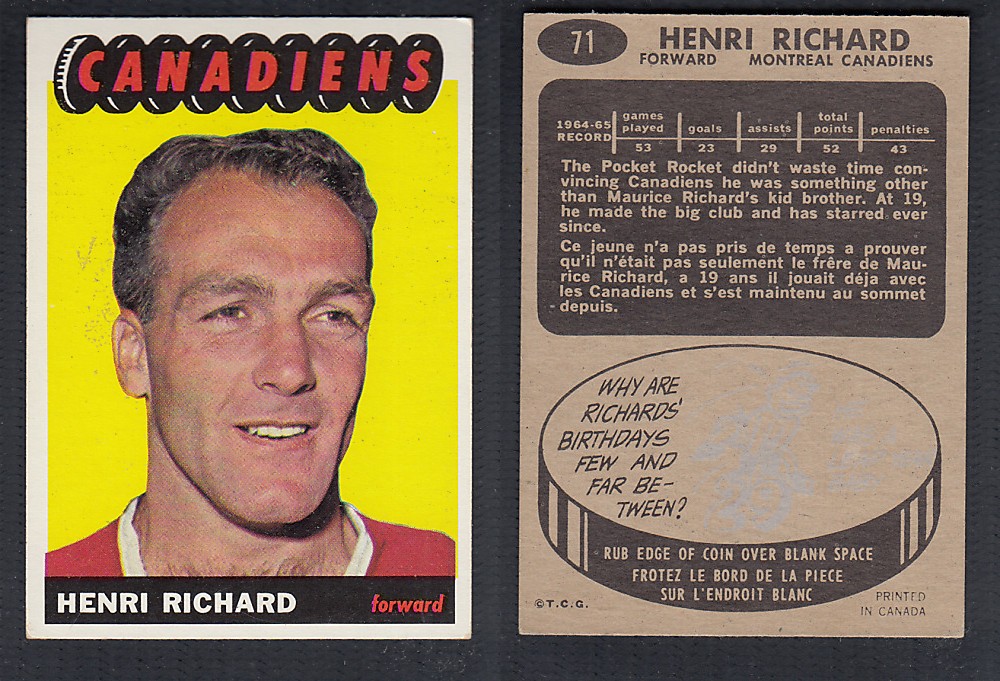 1965-66 TOPPS HOCKEY CARD #71 H. RICHARD photo