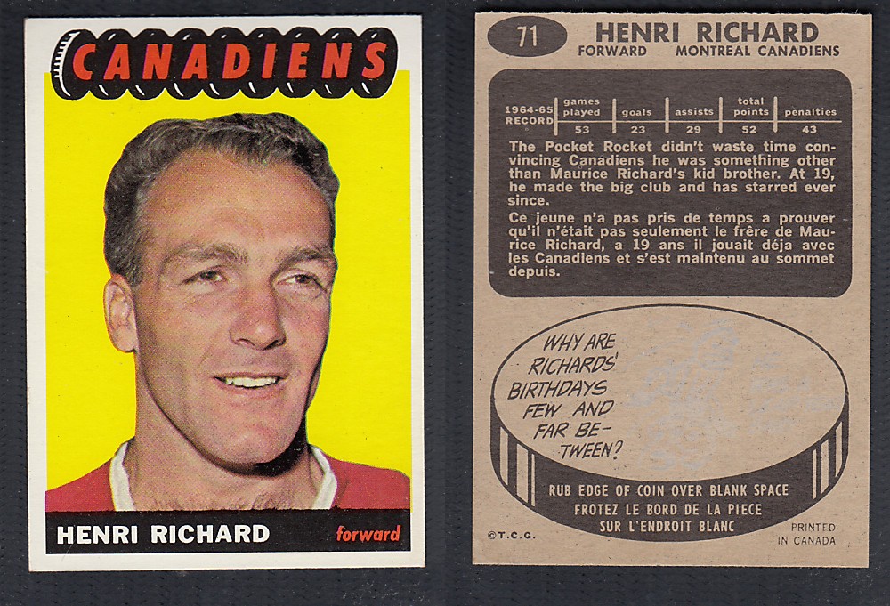 1965-66 TOPPS HOCKEY CARD #71 H. RICHARD photo