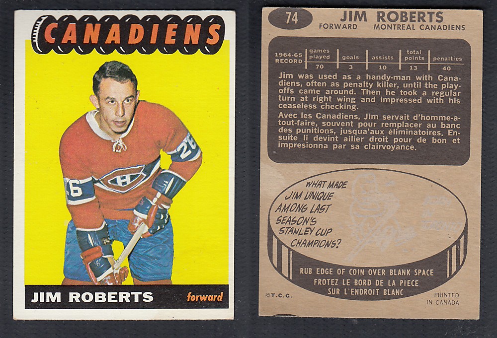 1965-66 TOPPS HOCKEY CARD #74 J. ROBERTS photo