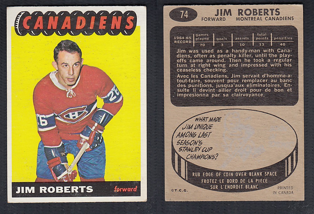 1965-66 TOPPS HOCKEY CARD #74 J. ROBERTS photo