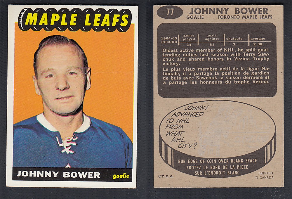 1965-66 TOPPS HOCKEY CARD #77 J. BOWER photo