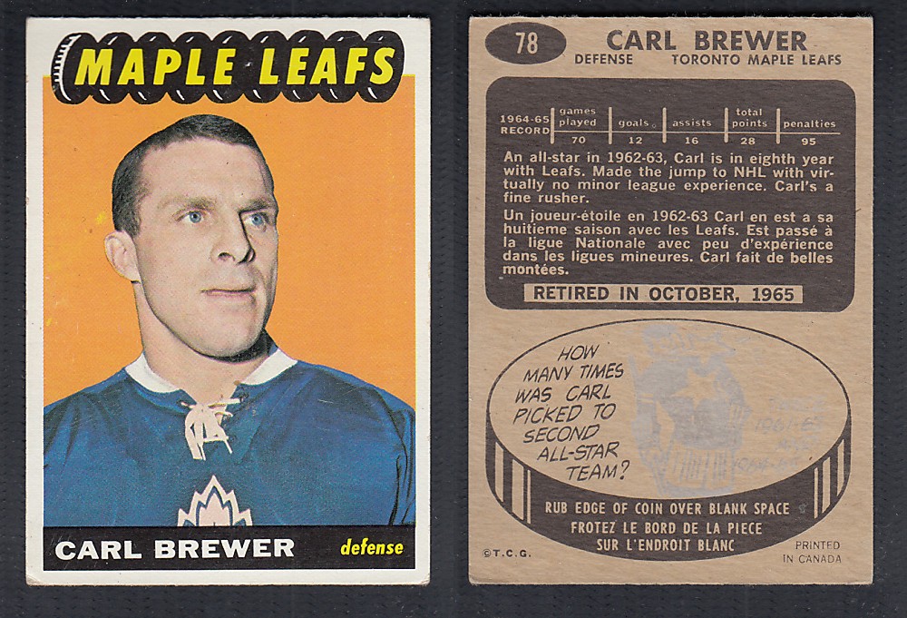 1965-66 TOPPS HOCKEY CARD #78 C. BREWER photo