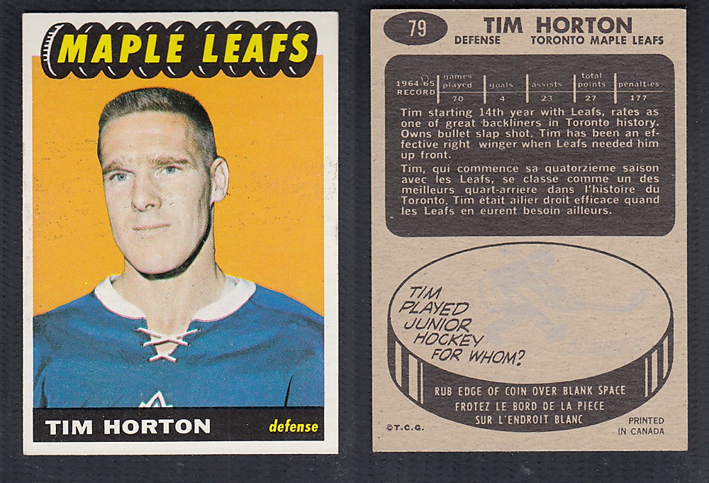 1965-66 TOPPS HOCKEY CARD #79 T. HORTON photo