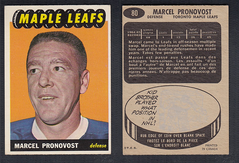 1965-66 TOPPS HOCKEY CARD #80 M. PRONOVOST photo