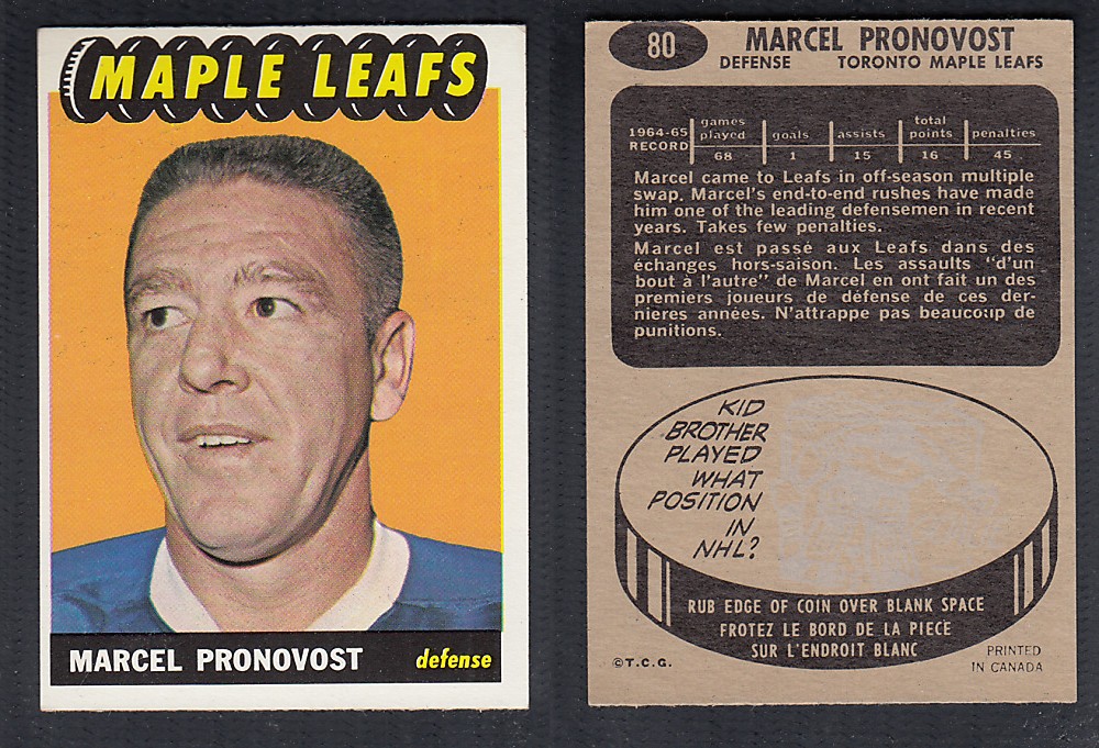 1965-66 TOPPS HOCKEY CARD #80 M. PRONOVOST photo