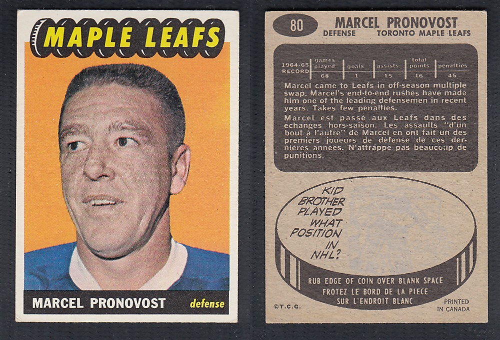 1965-66 TOPPS HOCKEY CARD #80 M. PRONOVOST photo