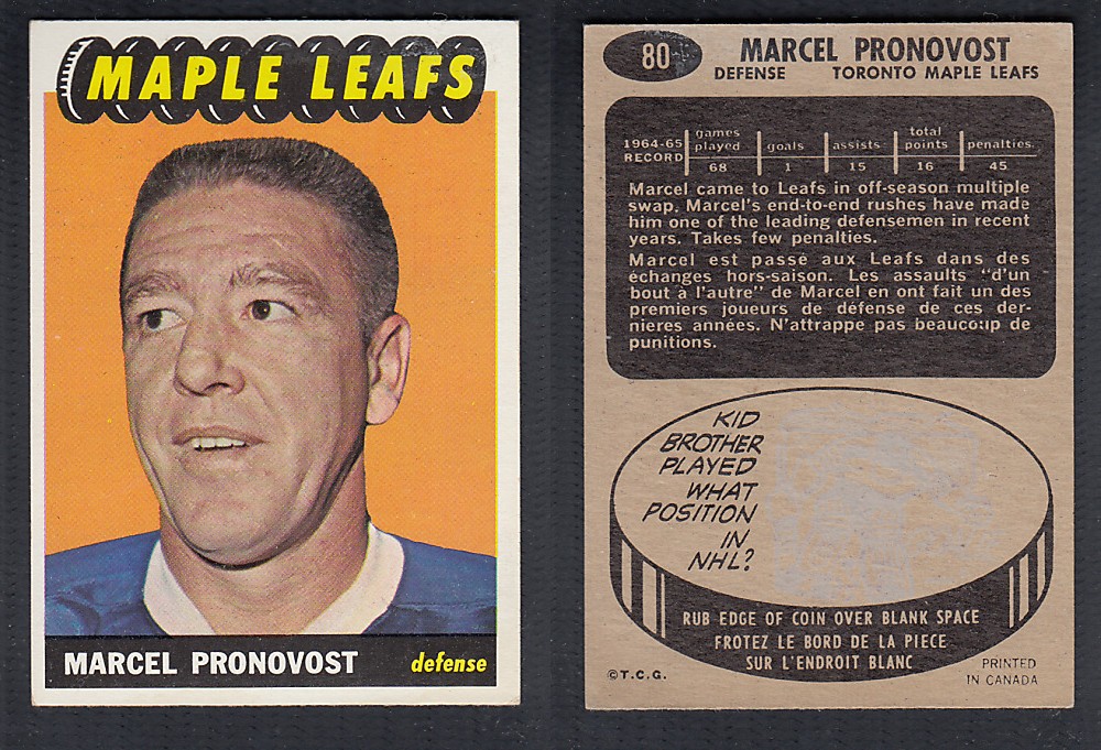 1965-66 TOPPS HOCKEY CARD #80 M. PRONOVOST photo