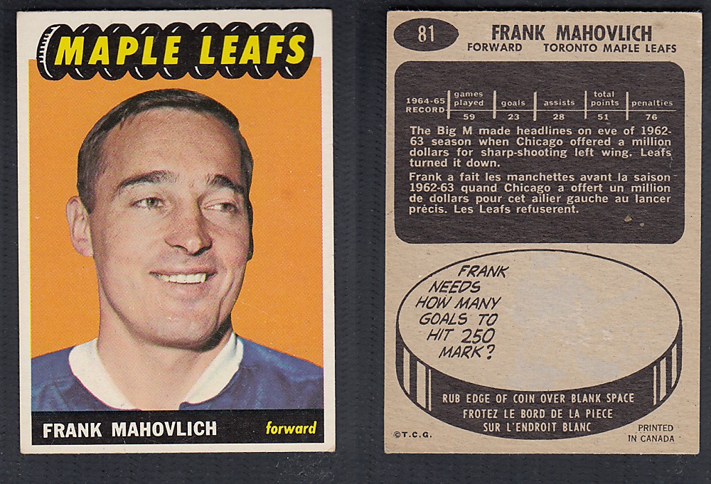 1965-66 TOPPS HOCKEY CARD #81 F. MAHOVLICH photo