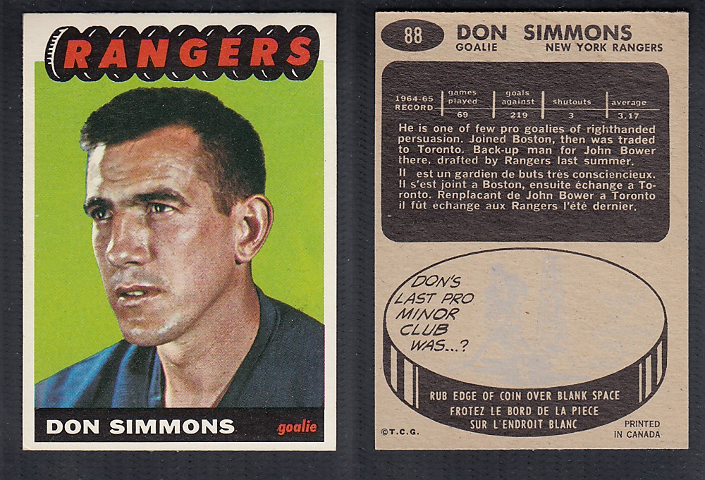 1965-66 TOPPS HOCKEY CARD #88 D. SIMMONS photo