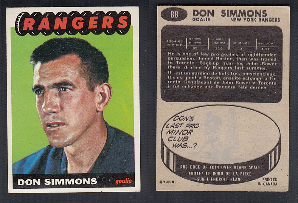 1965-66 TOPPS HOCKEY CARD #88 D. SIMMONS photo