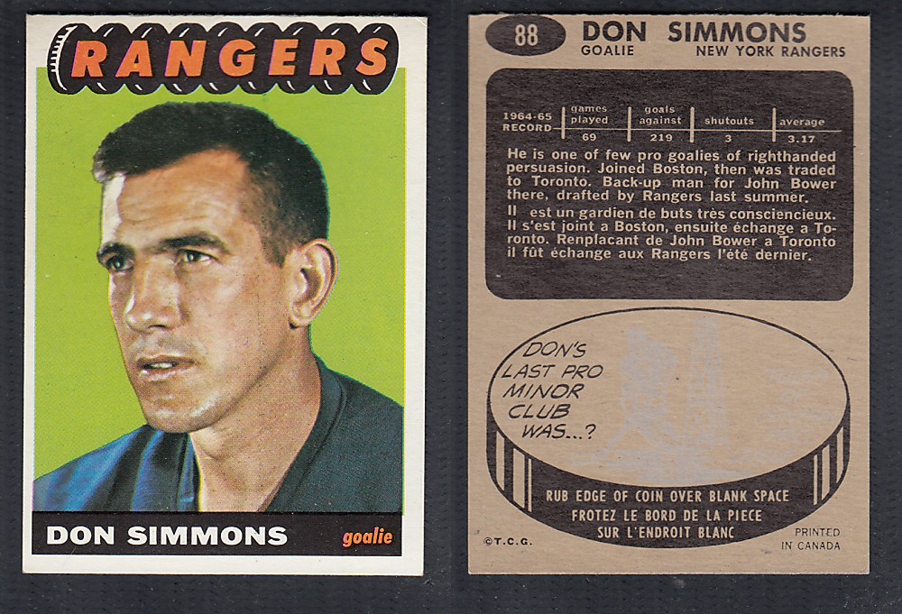 1965-66 TOPPS HOCKEY CARD #88 D. SIMMONS photo