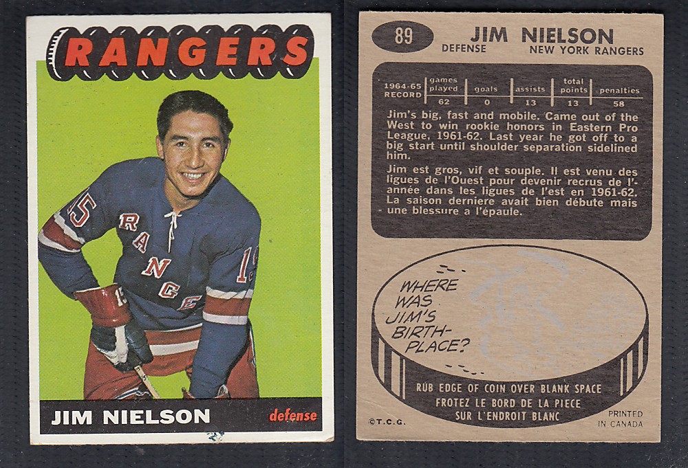 1965-66 TOPPS HOCKEY CARD #89 J. NIELSON photo