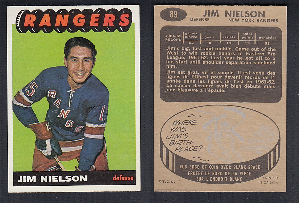 1965-66 TOPPS HOCKEY CARD #89 J. NIELSON photo