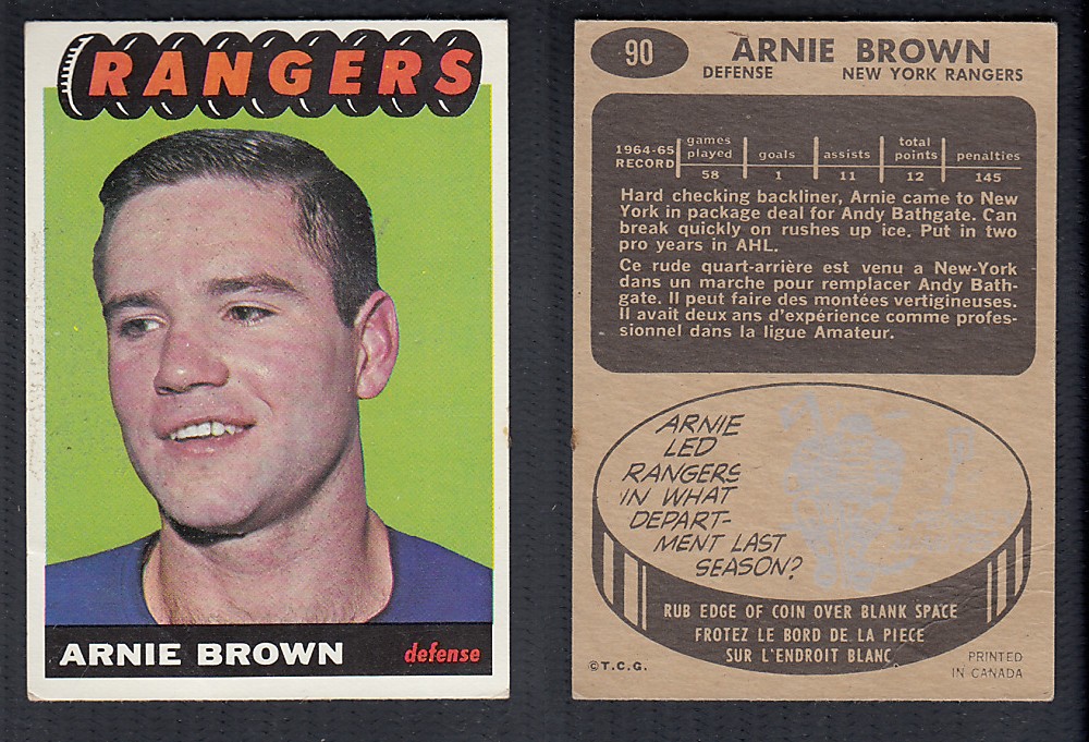 1965-66 TOPPS HOCKEY CARD #90 A. BROWN photo