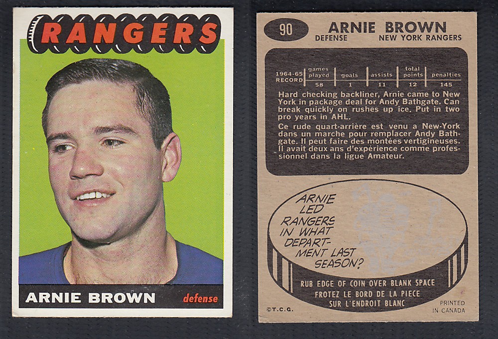 1965-66 TOPPS HOCKEY CARD #90 A. BROWN photo