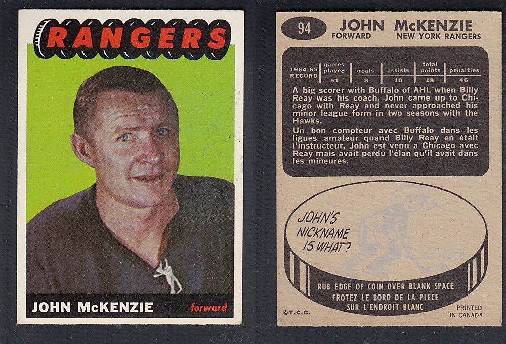 1965-66 TOPPS HOCKEY CARD #94 J. McKENZIE photo