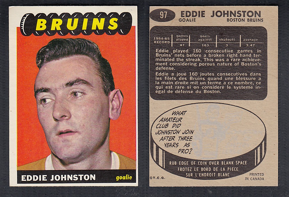 1965-66 TOPPS HOCKEY CARD #97 E. JOHNSTON photo