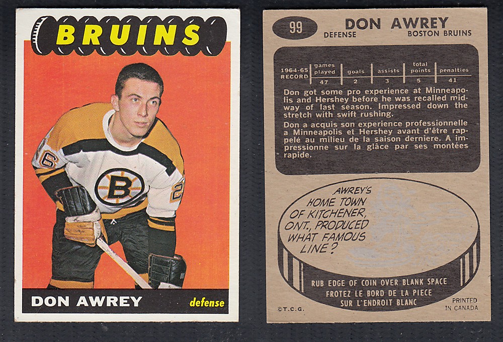 1965-66 TOPPS HOCKEY CARD #99 D. AWREY photo