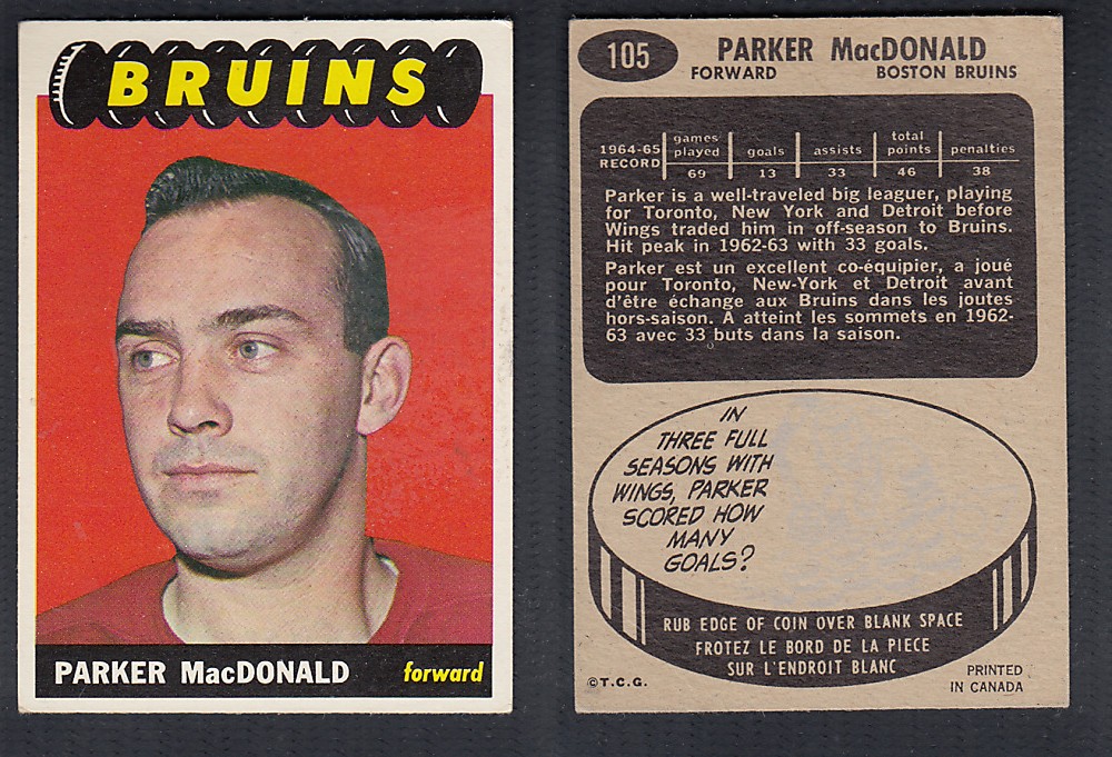 1965-66 TOPPS HOCKEY CARD #105 P. MacDONALD photo