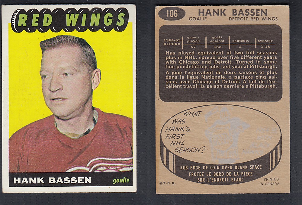 1965-66 TOPPS HOCKEY CARD #106 H. BASSEN photo